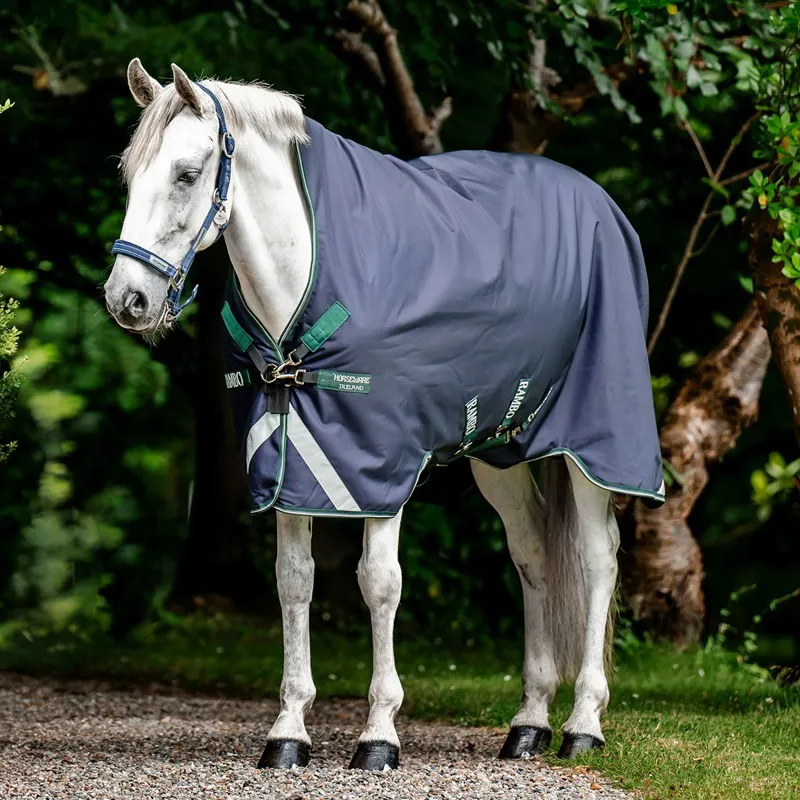Rambo Wug 0g High Neck Turnout Blanket - Navy/Hunter Green-1