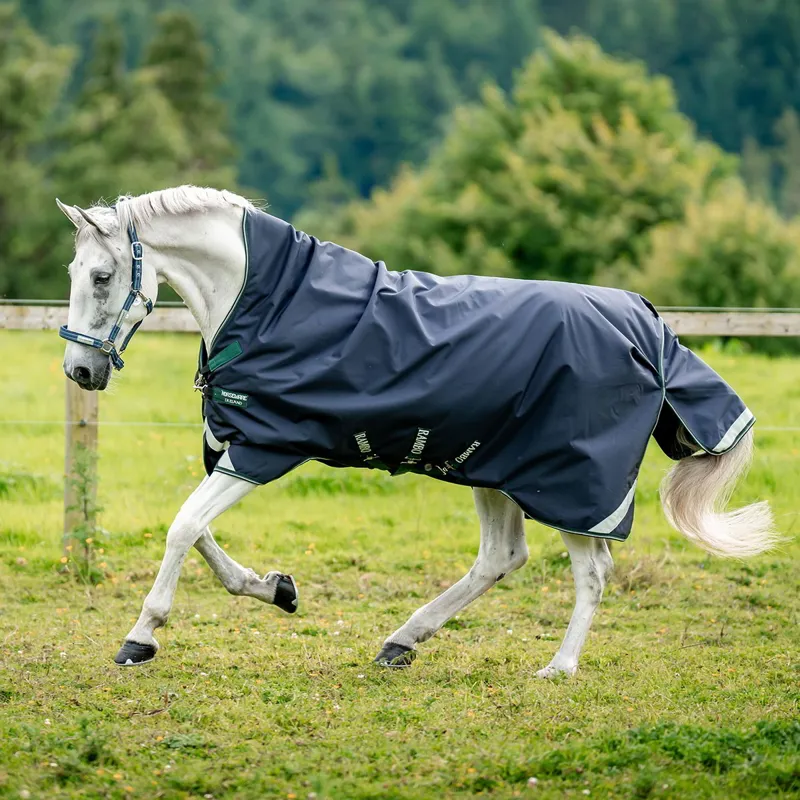 Rambo Wug 0g High Neck Turnout Blanket - Navy/Hunter Green