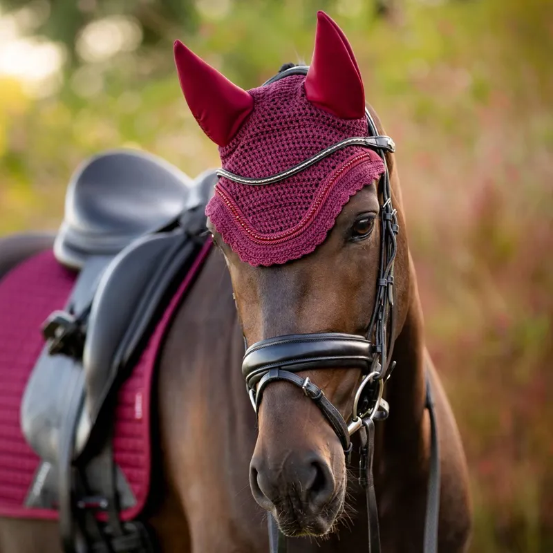 LeMieux Acoustic Diamante Fly Hood - Burgundy-2