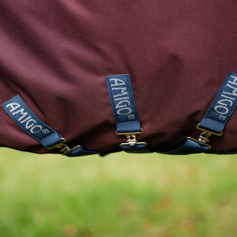 Amigo 1200D Plus 100g Detachable Neck Turnout Blanket - Burgundy/Navy/Grey-3