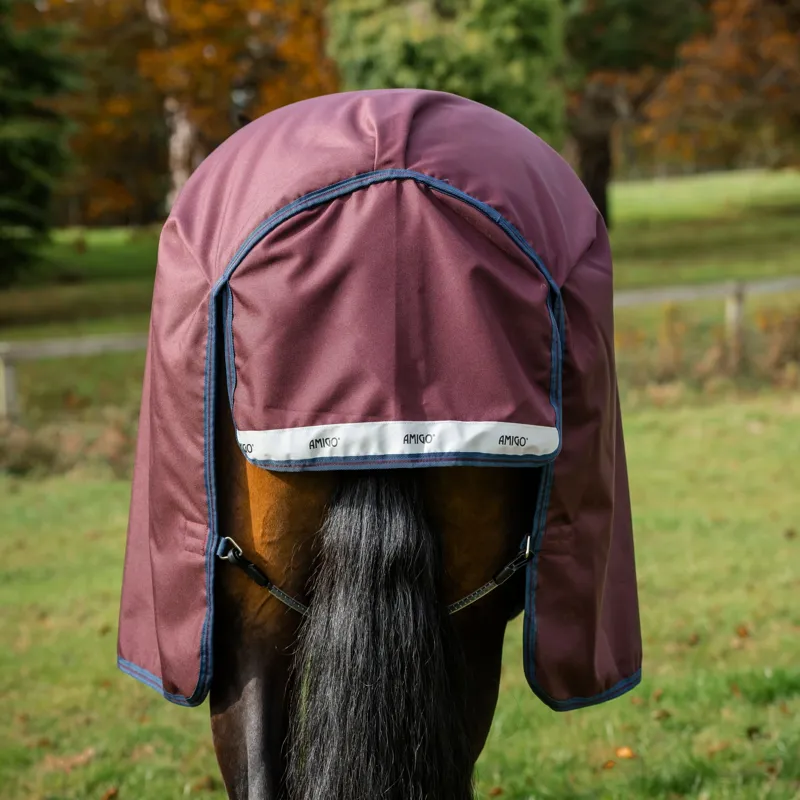 Amigo 1200D Plus 100g Detachable Neck Turnout Blanket - Burgundy/Navy/Grey-8