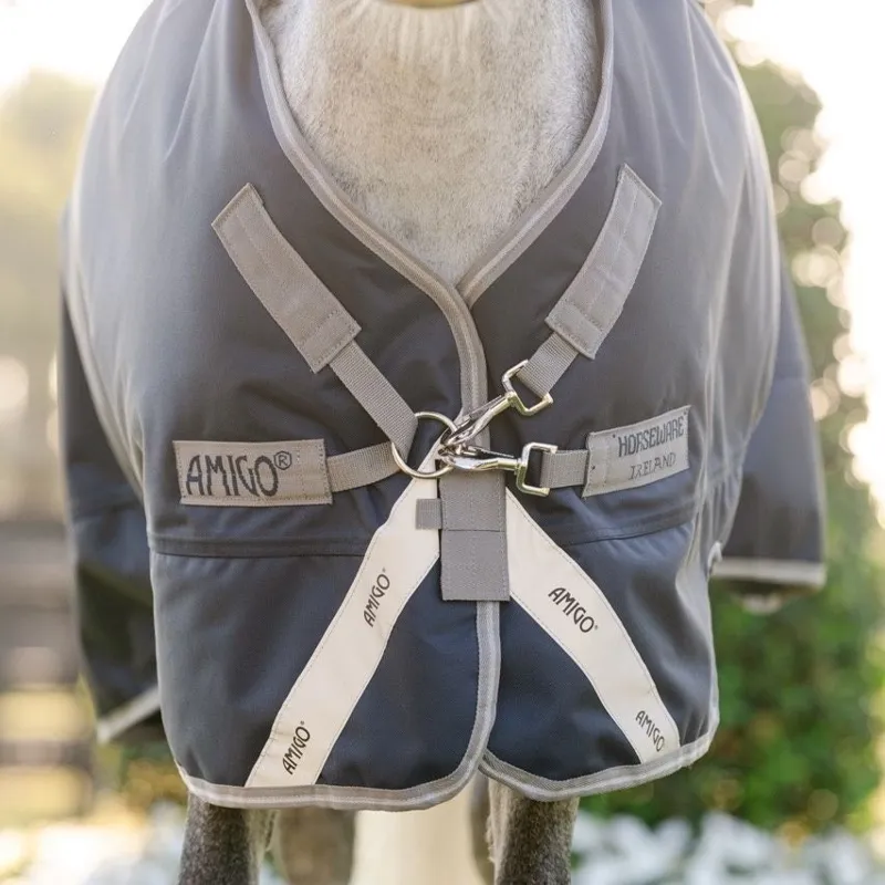 Amigo Bravo 1200D Plus 250g V-Front Pony Turnout Blanket - Navy/Titanium Grey/Silver-1