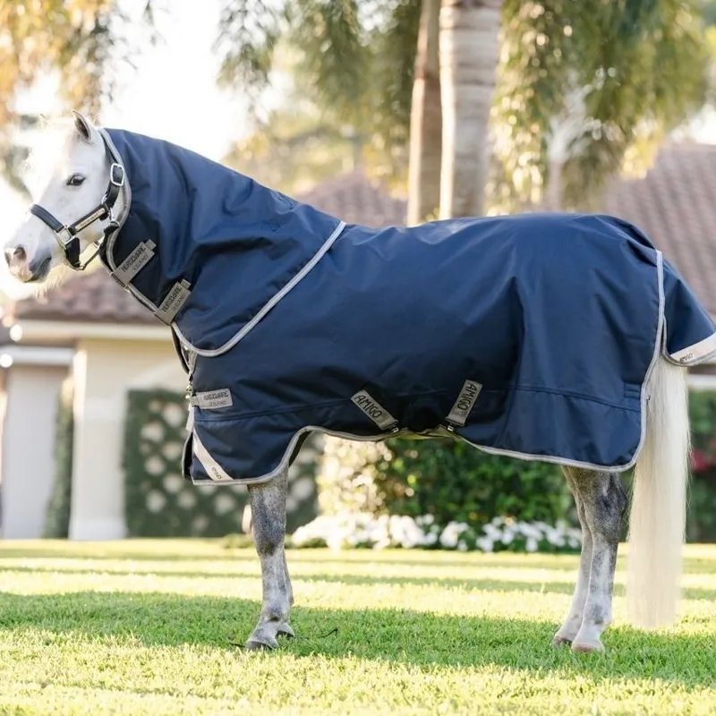 Amigo Bravo 1200D Plus 250g V-Front Pony Turnout Blanket - Navy/Titanium Grey/Silver