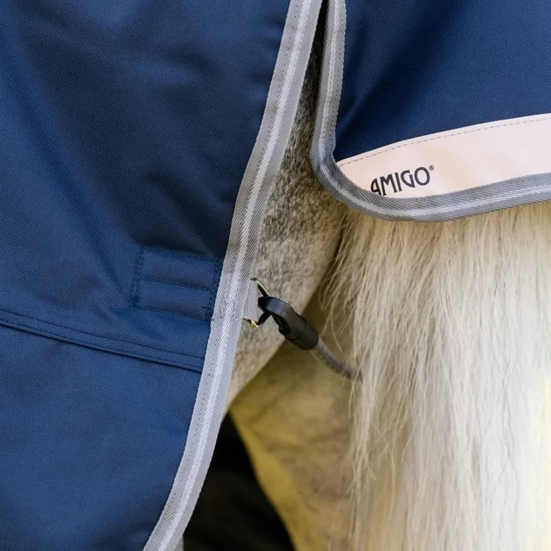 Amigo Bravo 1200D Plus 250g V-Front Pony Turnout Blanket - Navy/Titanium Grey/Silver-7