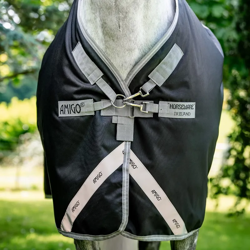 Amigo Bravo 1200D XL Standard Neck 0g Turnout Blanket - Black/Titanium-1