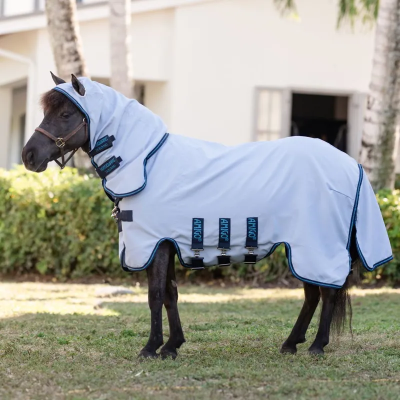 Amigo Petite Ripstop Hoody Combo Neck Fly Sheet - Azure Blue/Navy