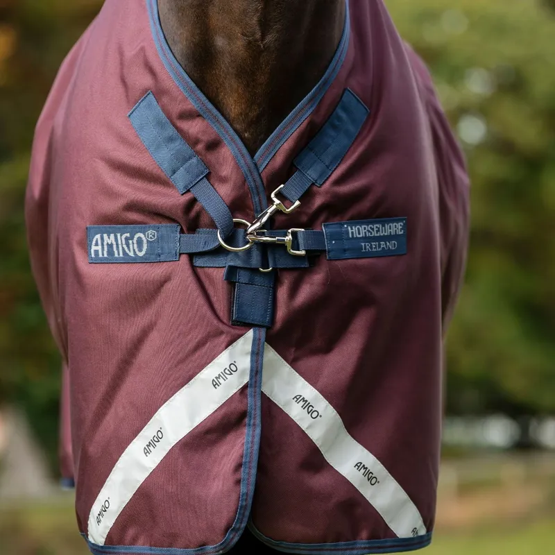 Amigo Bravo 1200D Plus 250g V-Front Turnout Blanket - Burgundy/Navy/Titanium Grey-1