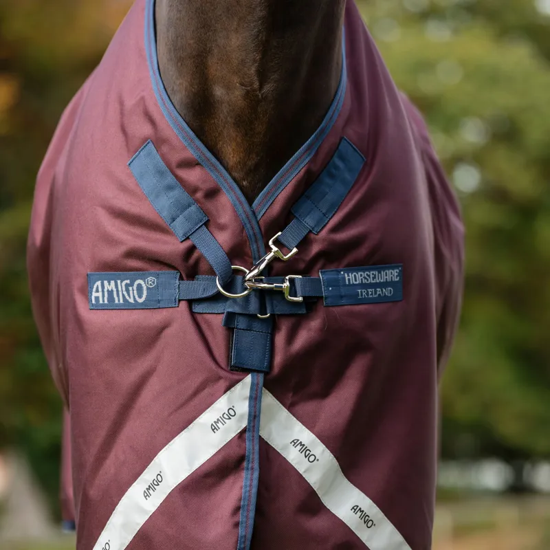 Amigo 1200D Plus 50g Detach-A-Neck Turnout Blanket - Burgundy/Navy/Grey-1