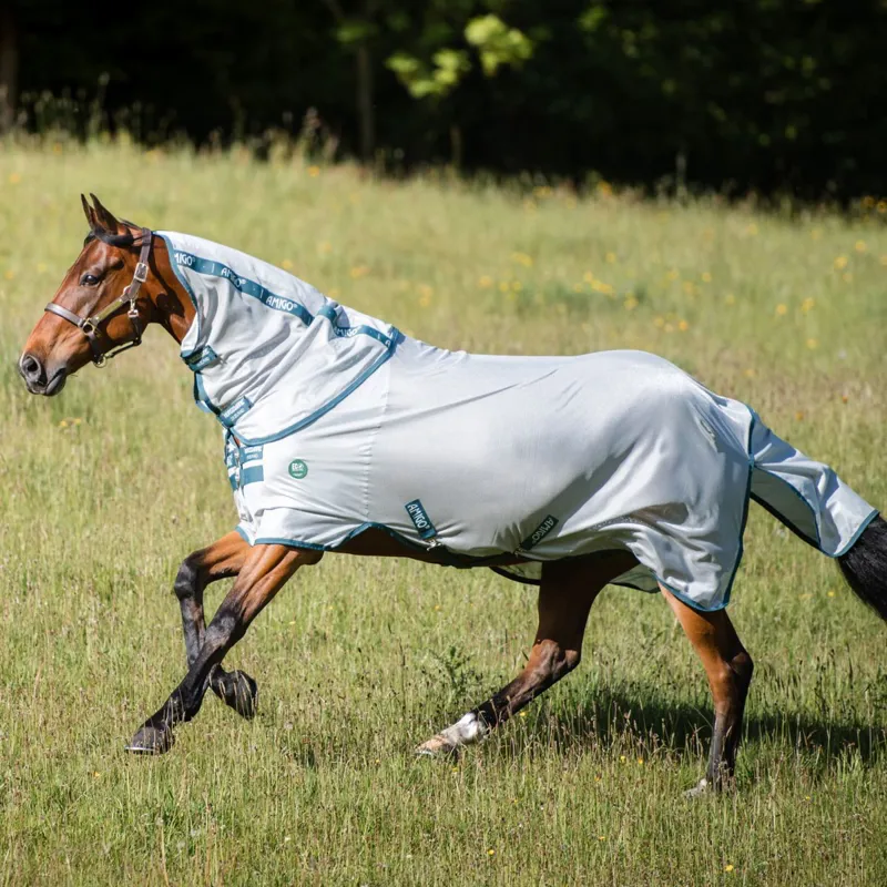 Amigo AmECO Bug Rug Detach-A-Neck Fly Sheet - Silver/Teal-2