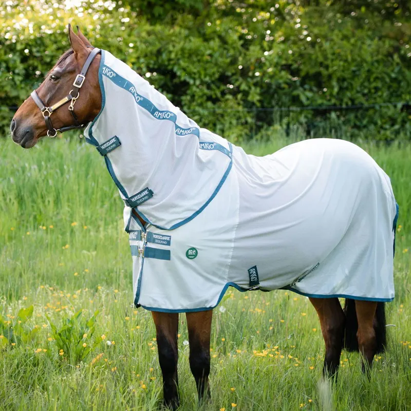 Amigo AmECO Bug Rug Detach-A-Neck Fly Sheet - Silver/Teal