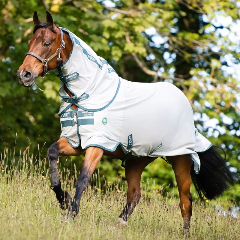 Amigo AmECO Bug Rug Detach-A-Neck Fly Sheet - Silver/Teal-1