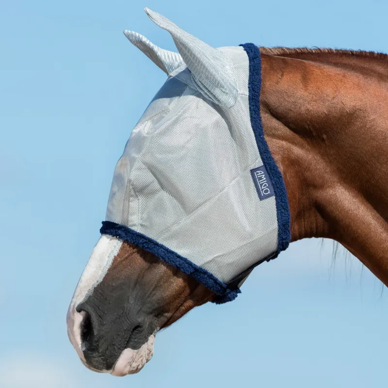 Amigo Fly Mask with Ears - Silver/Navy