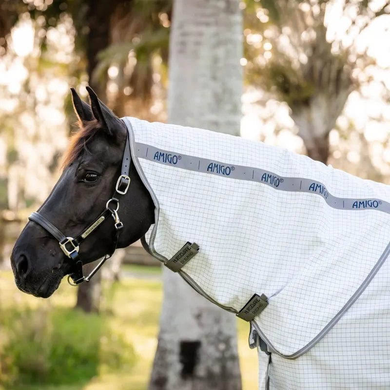 Amigo Summer Sheet Plus Fly Turnout Blanket - Navy Check/Titanium/Silver-1