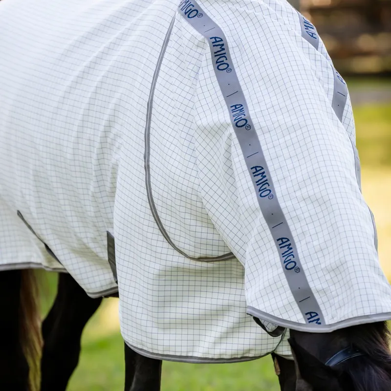 Amigo Summer Sheet Plus Fly Turnout Blanket - Navy Check/Titanium/Silver-8