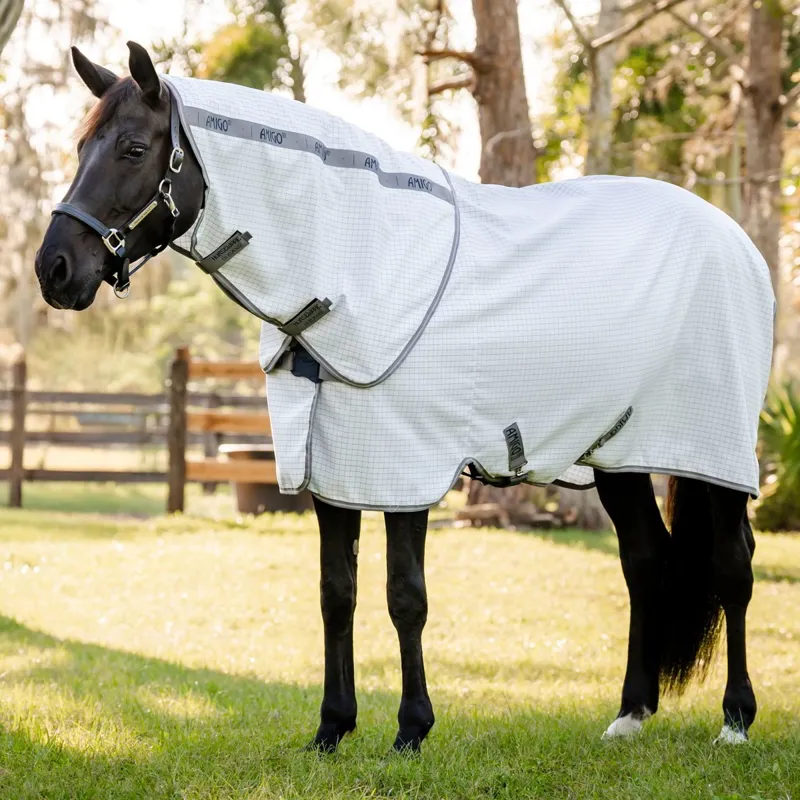 Amigo Summer Sheet Plus Fly Turnout Blanket - Navy Check/Titanium/Silver