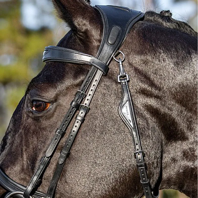 Equiline HP0411 Anatomical Large Surface Two-Tie Crownpiece - Black-1