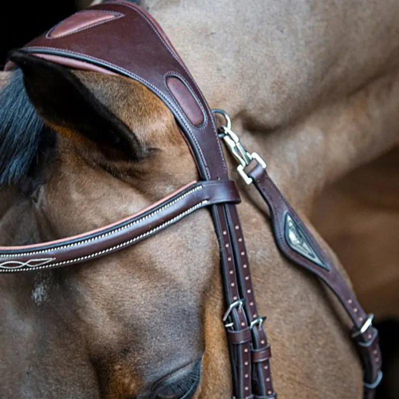 Equiline HP0411 Anatomical Large Surface Two-Tie Crownpiece - Brown-1