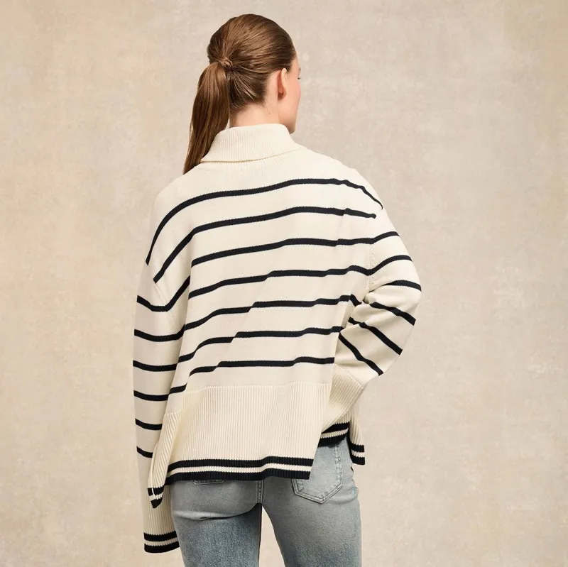 Holland Cooper Antonia Roll Neck Ladies Sweater - Natural Stripe-1