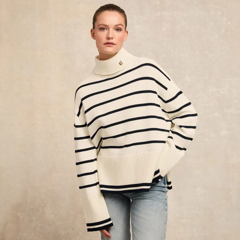 Holland Cooper Antonia Roll Neck Ladies Sweater - Natural Stripe