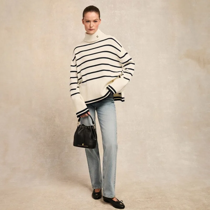 Holland Cooper Antonia Roll Neck Ladies Sweater - Natural Stripe-2