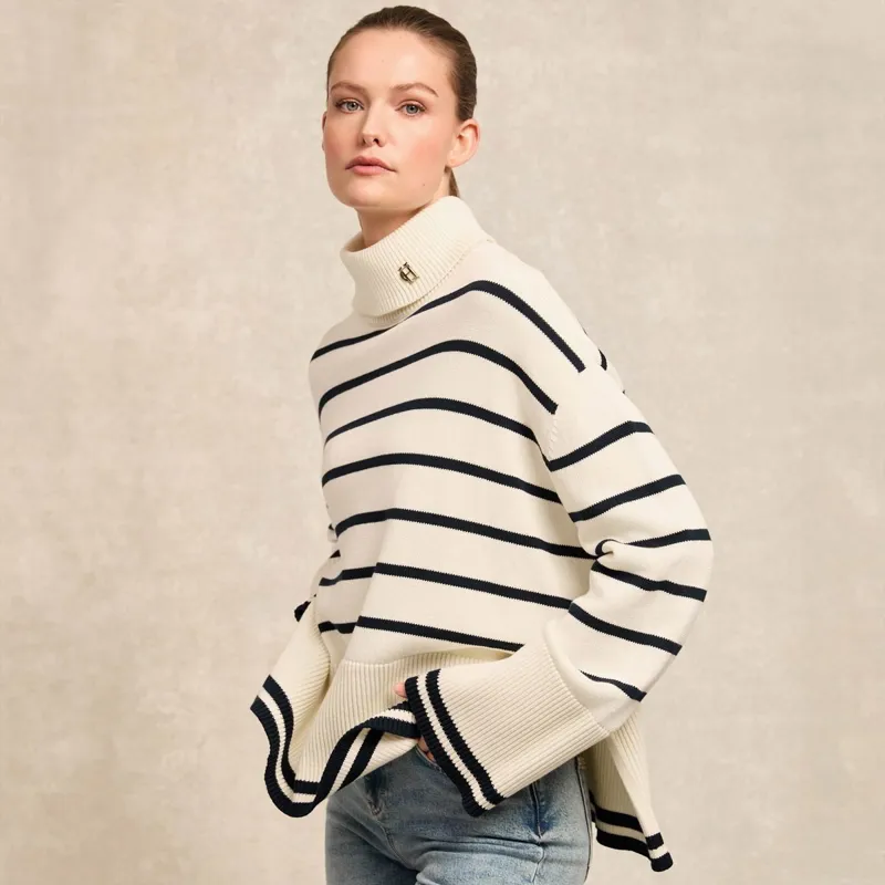 Holland Cooper Antonia Roll Neck Ladies Sweater - Natural Stripe-3