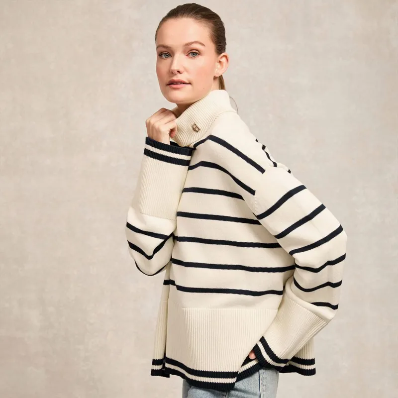 Holland Cooper Antonia Roll Neck Ladies Sweater - Natural Stripe-4