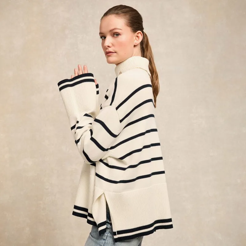 Holland Cooper Antonia Roll Neck Ladies Sweater - Natural Stripe-5