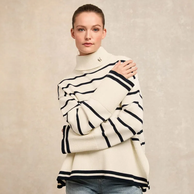 Holland Cooper Antonia Roll Neck Ladies Sweater - Natural Stripe-6