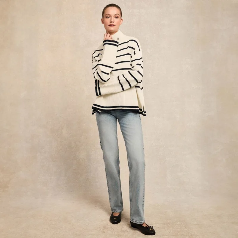 Holland Cooper Antonia Roll Neck Ladies Sweater - Natural Stripe-7