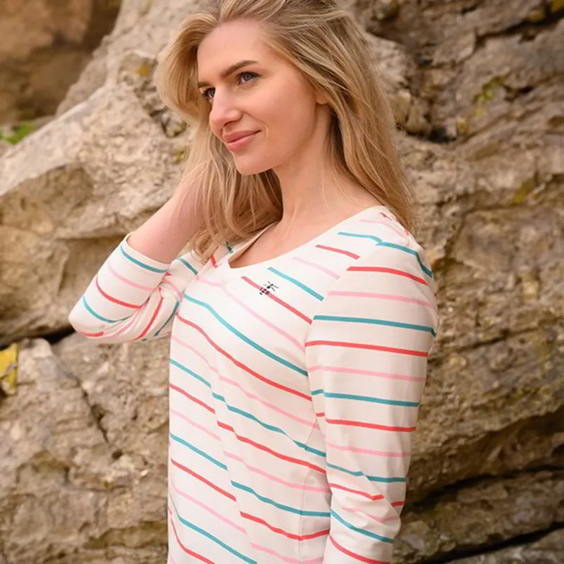 Lighthouse Ariana Womens 3/4 Sleeve T-Shirt - Coral/Teal Stripe-2