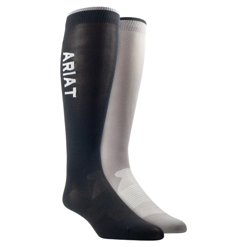 Ariat TEK Essential Performance Tall Socks 2 Pack - Black/Zinc
