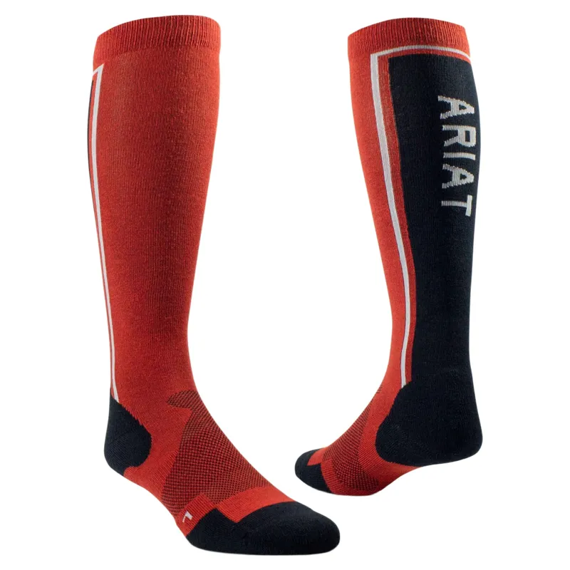 AriatTEK Winter Slimline Performance Tall Riding Socks - Navy/Red