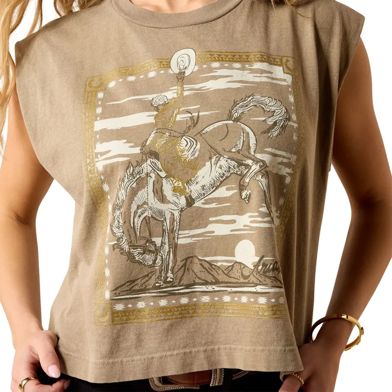 Ariat Women's Sleeveless Bandana Rider Tee - Faded Brown-2
