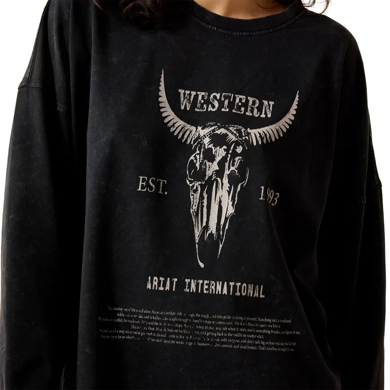 Ariat Canvas Oversized Womens Long Sleeve Tee - Black-2