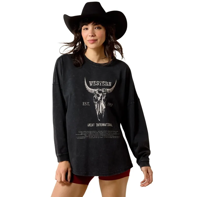 Ariat Canvas Oversized Womens Long Sleeve Tee - Black