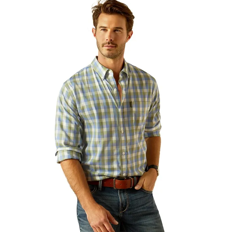 Ariat Country Napa Men's Long Sleeve Shirt - Oil Green Check