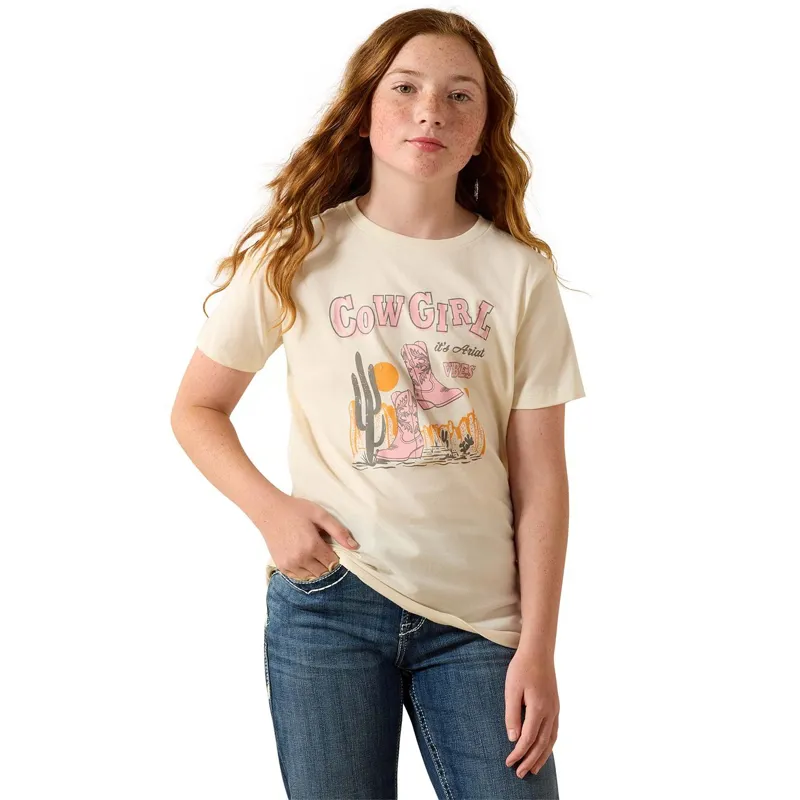 Ariat Youth Girls Western Tee - Cowgirl Vibes/French Vanilla