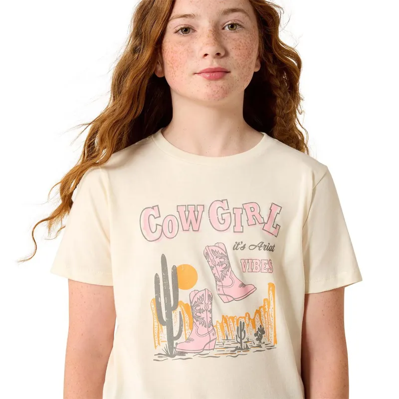 Ariat Youth Girls Western Tee - Cowgirl Vibes/French Vanilla-2