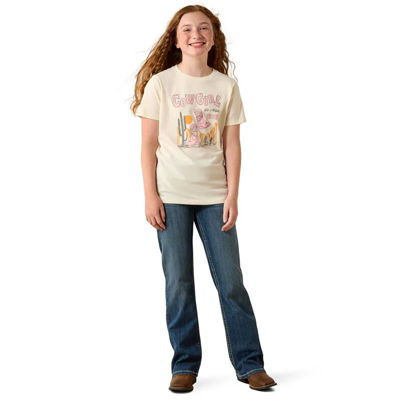 Ariat Youth Girls Western Tee - Cowgirl Vibes/French Vanilla-3