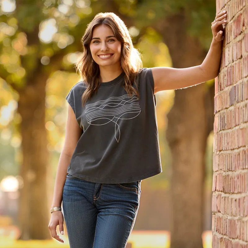 Ariat Dallas Women's Cropped T-Shirt - Charcoal Mineral Wash-4