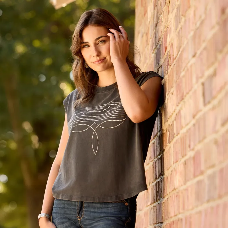 Ariat Dallas Women's Cropped T-Shirt - Charcoal Mineral Wash-5