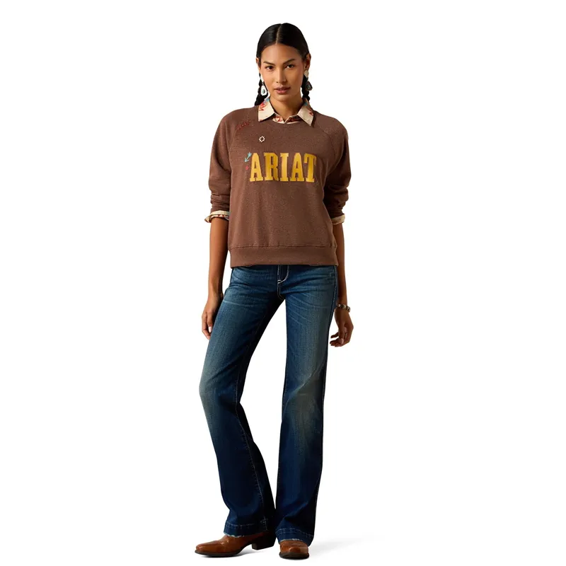 Ariat Essential Women's Crew Neck Sweatshirt - Chicory Coffee Heather-4