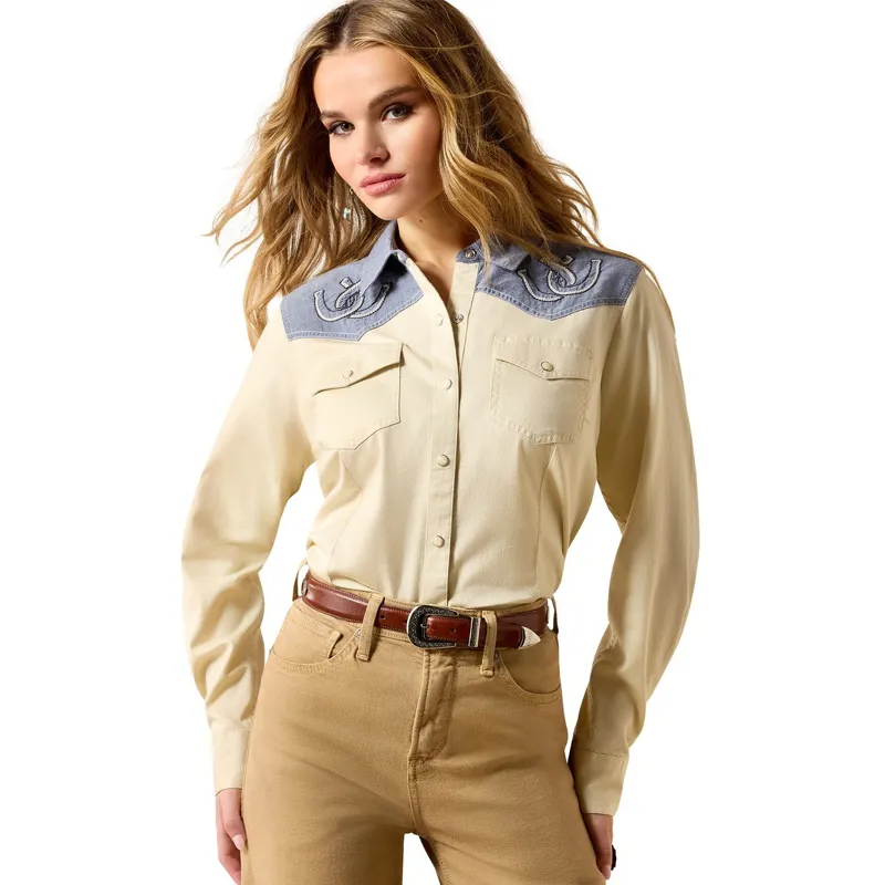 Ariat Horseshoe Women's Western Snap Shirt - Summer Sand/Chambray