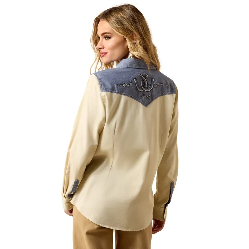 Ariat Horseshoe Women's Western Snap Shirt - Summer Sand/Chambray-1