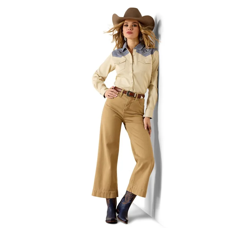 Ariat Horseshoe Women's Western Snap Shirt - Summer Sand/Chambray-3
