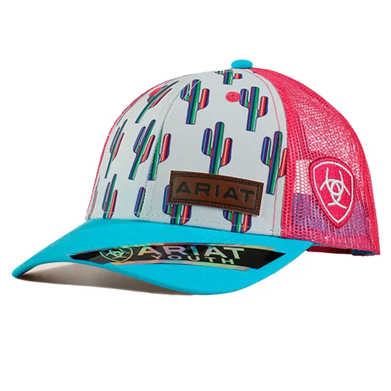 Ariat Junior Girls Cactus Print Cap - White/Pink