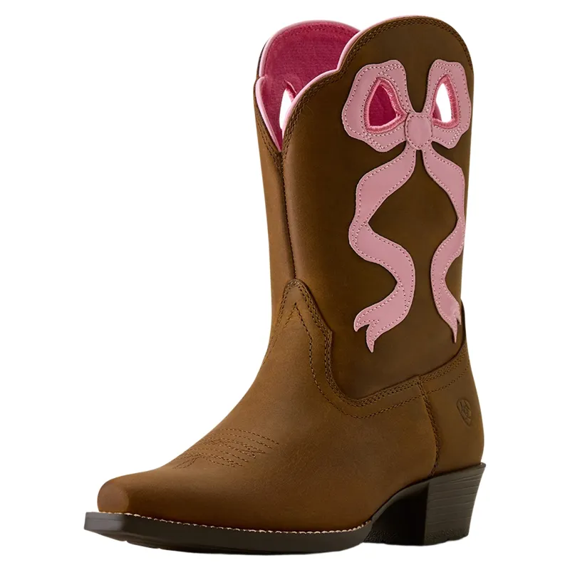 Ariat Lil Beaux Junior Girls D Toe Western Boots - Distressed Brown-6
