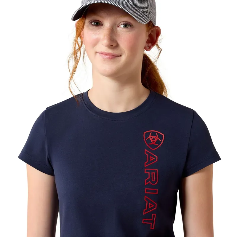 Ariat Vertical Logo Youth Tee - Navy Team / Red-2