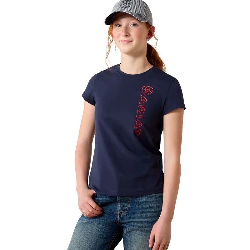 Ariat Vertical Logo Youth Tee - Navy Team / Red