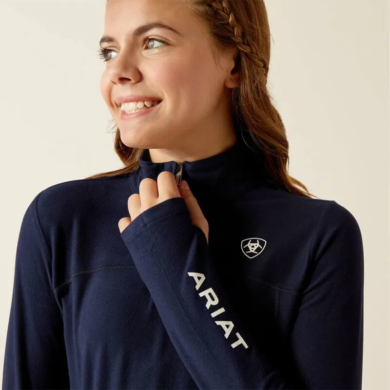 Ariat Lowell 3.0 1/4 Zip Junior Girls Base Layer - Navy-3